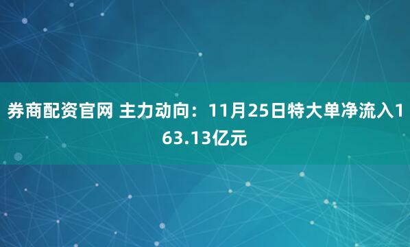 券商配资官网 主力动向：11月25日特大单净流入163.13亿元